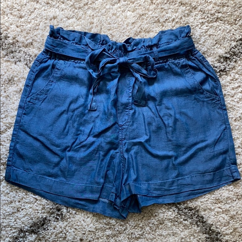Faux Denim Shorts w/ Elastic Waistband